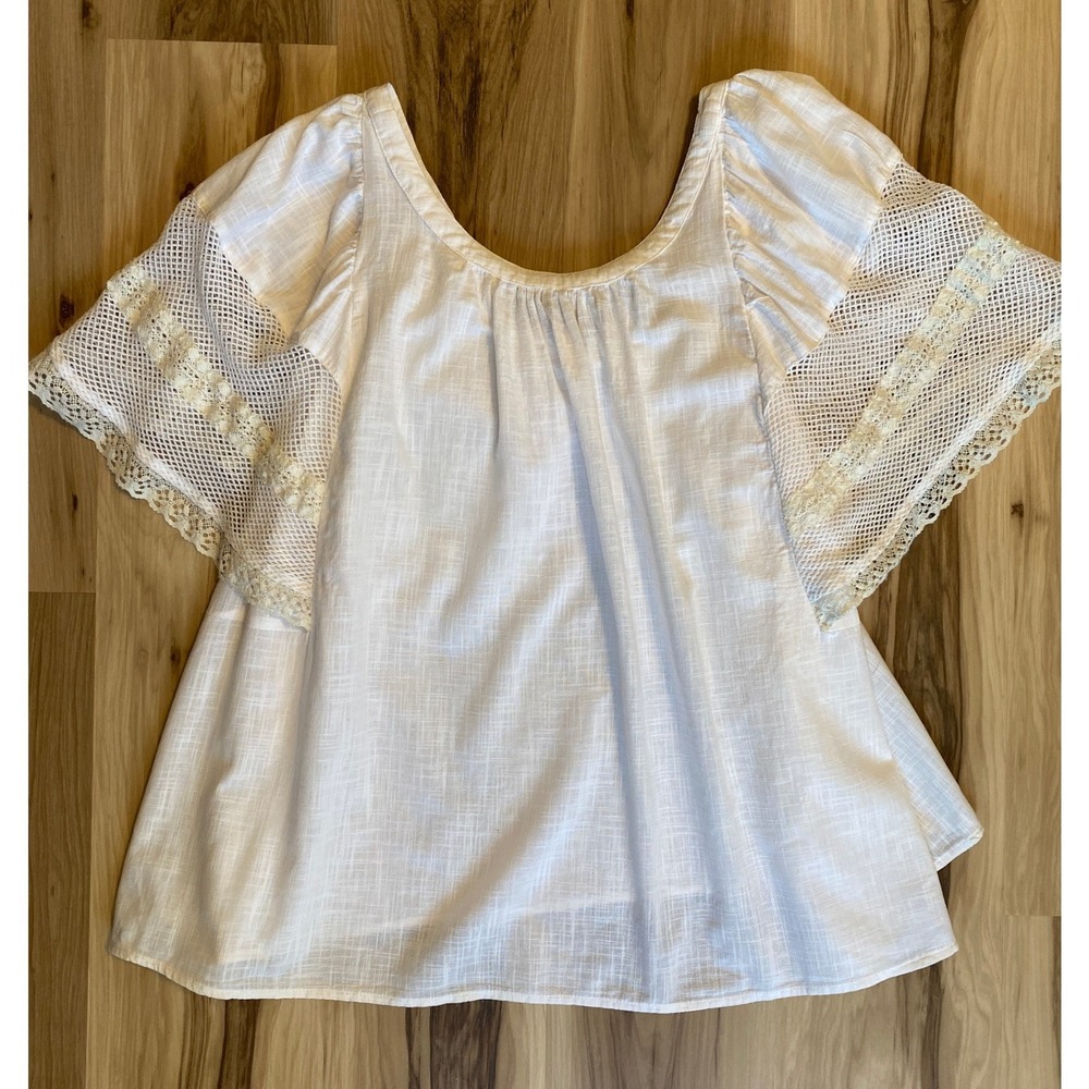 Old Navy Off White Cotton Lace Flutter Sleeve Blouse Plus Size 3X Boho Top